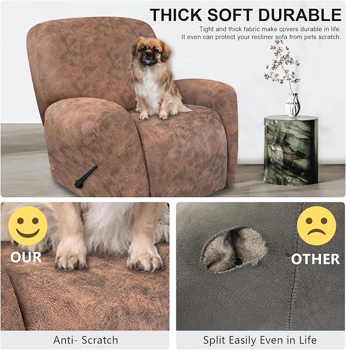 ANARACHON Recliner Chair Covers Leather Look, 4 Pieces Recliner Covers Non Slip - Image 6