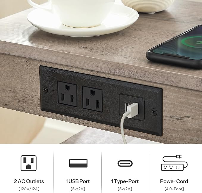 HOOBRO Side Table with Charging Station and USB Port, Small End Table - Image 6