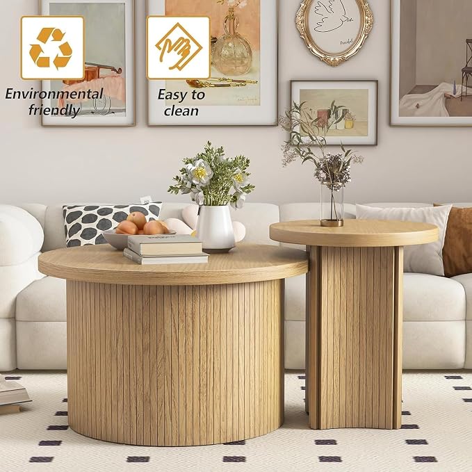 Mxtxmy Set of 2 Nesting Coffee Tables Farmhouse, Round Coffee Table Living Room - Image 4
