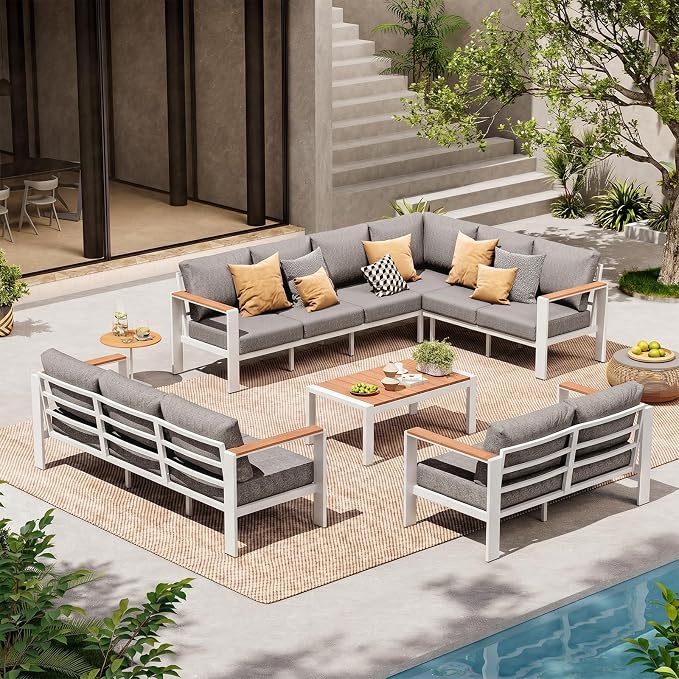 Aluminum Outdoor Patio Furniture Set 11 Seats, Outdoor Sectional Corner Sofa Set by ComfCove