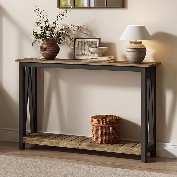 ChooChoo Farmhouse Console Table, Rustic Vintage Narrow Sofa Table by ChooChoo