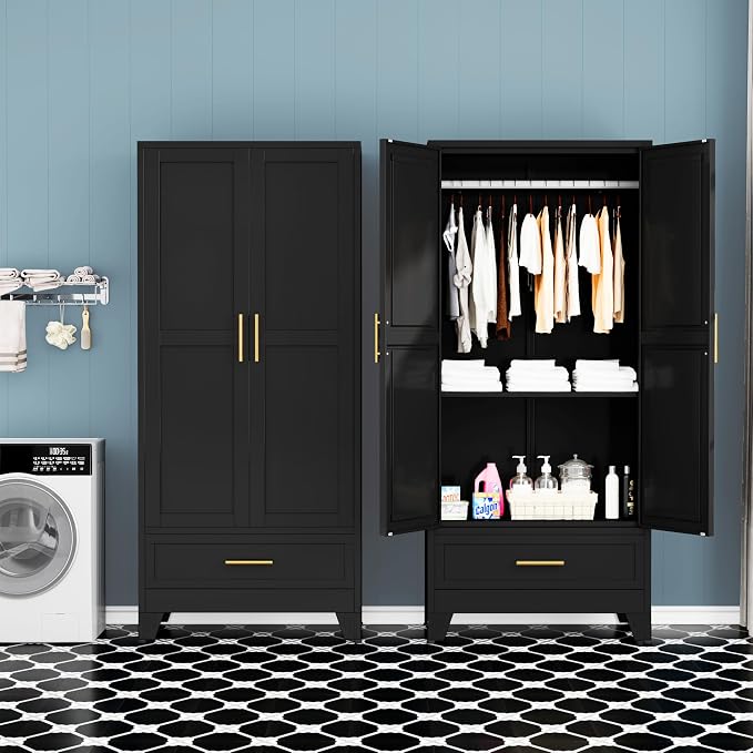 GAIOUS Steel Armoire Wardrobe Closet, 1 Adjustable Shelf and 1 Drawers - Image 8