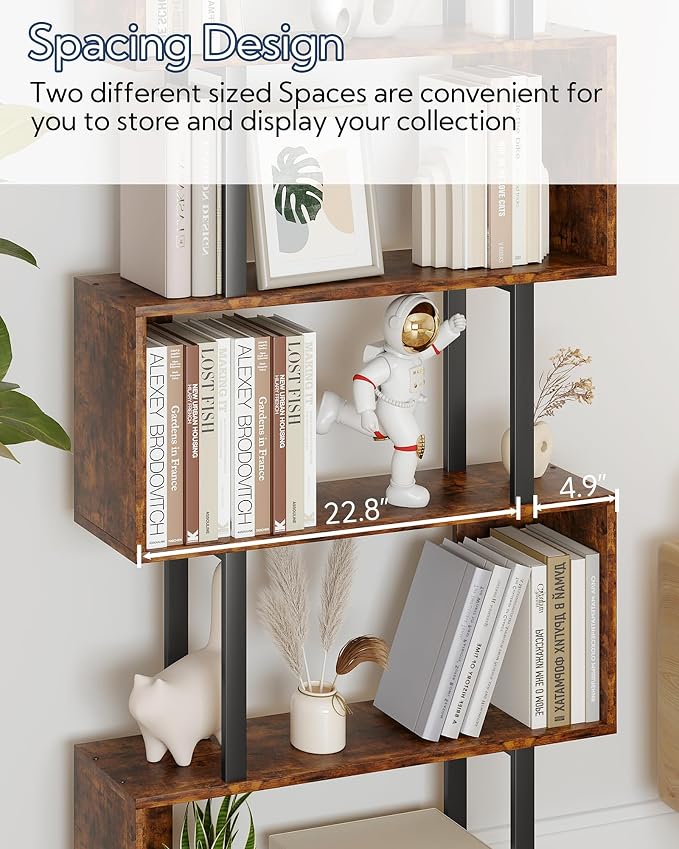 Yusong Geometric Bookcase, S Shaped Bookshelf 6-Tier Book Shelves - Image 6