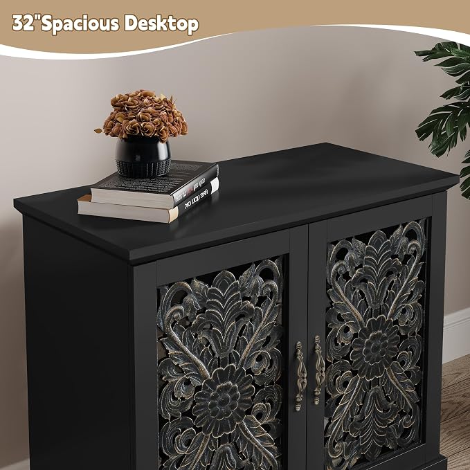 ARTPOWER Accent Cabinet with 2 Doors, Vintage Carved Wood Storage Cabinet - Image 5
