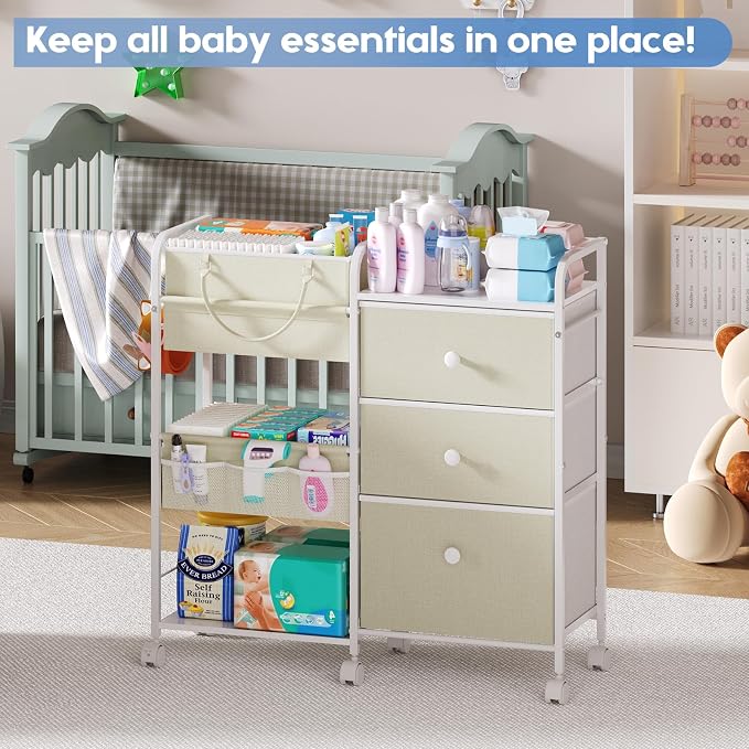 Cidaziya 2In1 Baby Diaper Caddy Organizers and Storage, 3 Tier Rolling Cart - Image 4