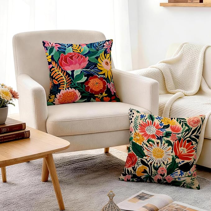 OBSEDE Floral Decorative Throw Pillow Covers 18x18 Set of 4, Double-Sided Print - Image 7