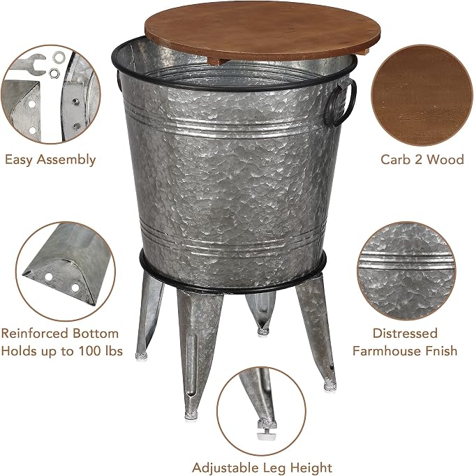 RUSTOWN Farmhouse Side Tables Set of 2, Galvanized Metal Bucket End Table - Image 5