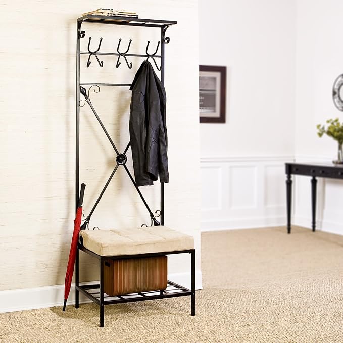 SEI Furniture - Dovanti Entryway Storage Rack & Bench Seat - Transitional Design - Image 7