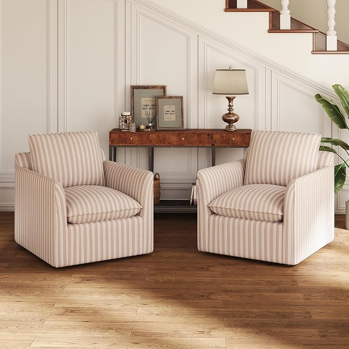 INZOY Swivel Accent Chair Set of 2, Upholstered Square Chair by INZOY