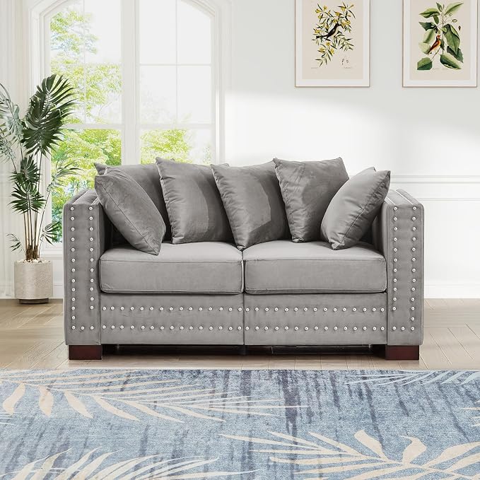 60.5"W Loveseat Sofa, Velvet Mid Century Modern Couch - Image 8