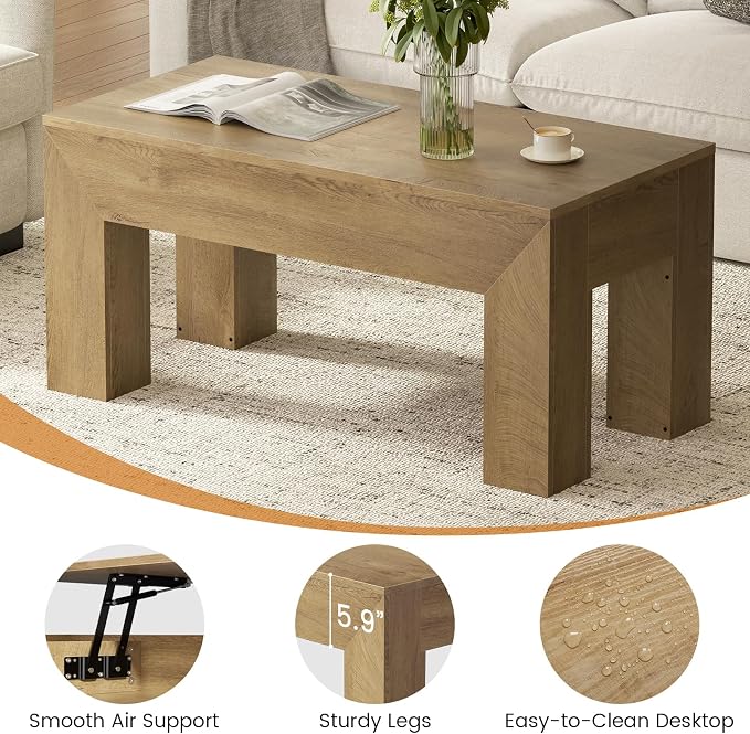 FABATO 41.7'' Lift Top Coffee Table, Wooden Rectangle Coffee Table - Image 7