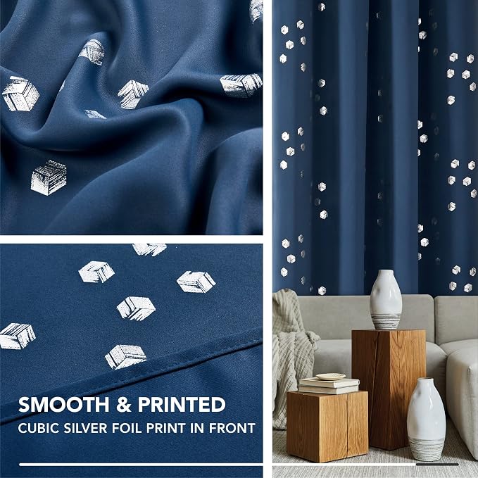 Deconovo Designer Series Silver Cubic Print Blackout Curtains - Image 5