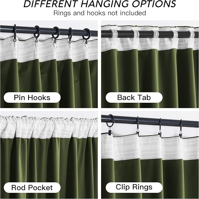 RYB HOME Olive Green Velvet Curtains 63 inches Length - Image 3