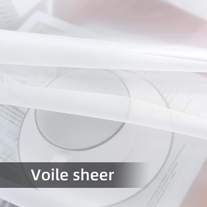 youleyar Solid Sheer Rod Pocket Curtain Voile Draperies 2 Panels White Beige - Image 5