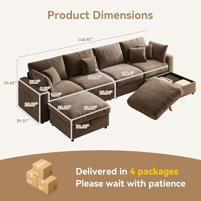 WorthFurni 140” Oversized Cloud Sectional Couches - Image 2