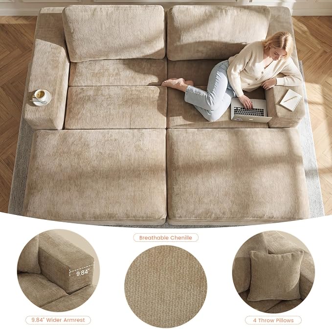 80.7" Oversized Double Chaise Lounge Chair Indoor, Cloud Boneless Sleeper Sofa - Image 7