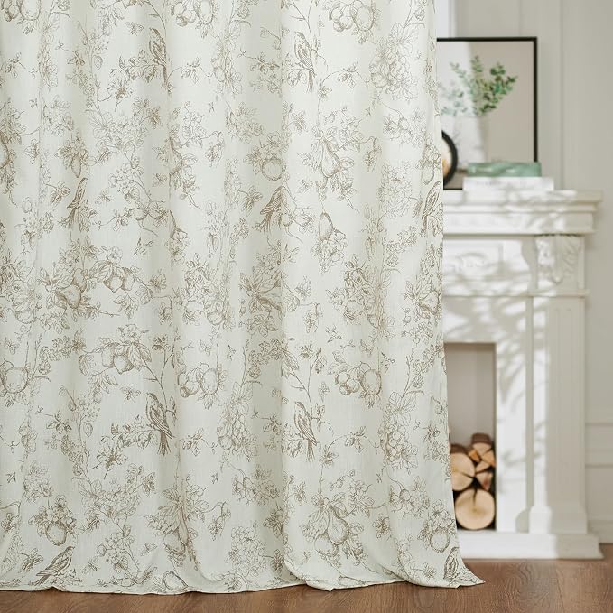 jinchan Linen Floral Curtains for Living Room 96 Inch Length Taupe Printed - Image 7