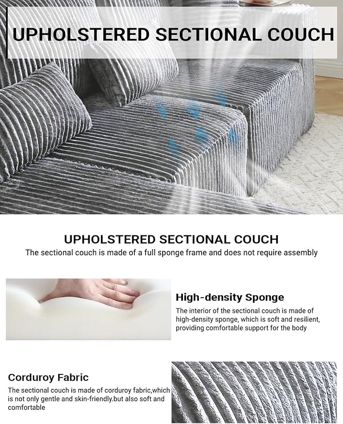 110” Modular Sectional Sofa, Cloud Sectional Couch - Image 3