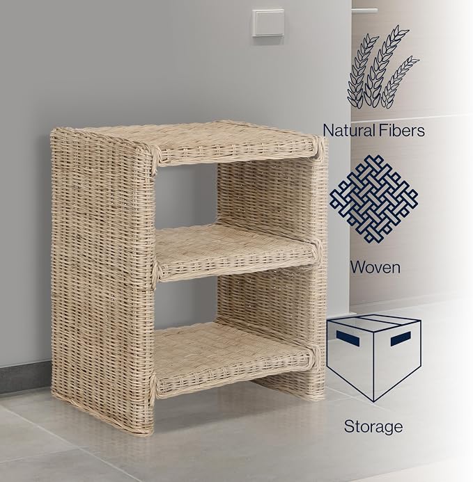 JONATHAN Y Praerie Natural Woven Rattan and Mango Wood 3-Tier End Table - Image 4