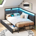 DICTAC Corner Bed Frame with 2 Storage Drawers and Charging Station Twin XL by DICTAC