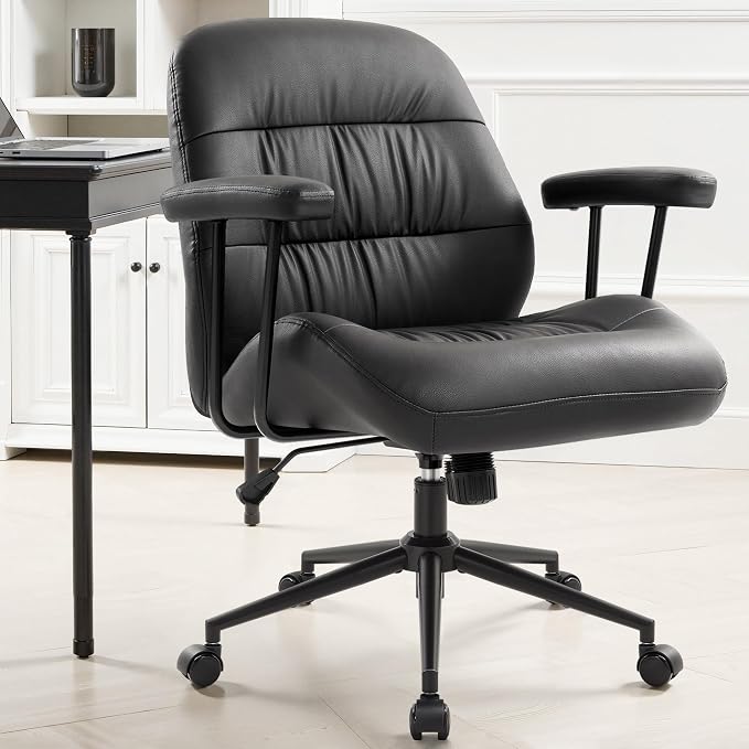 IWMH Leather Office Chair with Removable Armrests，Mid-Back Ergonomic Desk Chair - Image 2