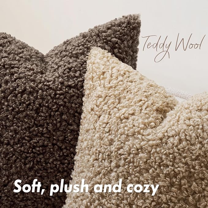 Faux Fur Throw Pillow Covers 24x24 Inch Set of 2 Boucle Neutral Decorative - Image 5
