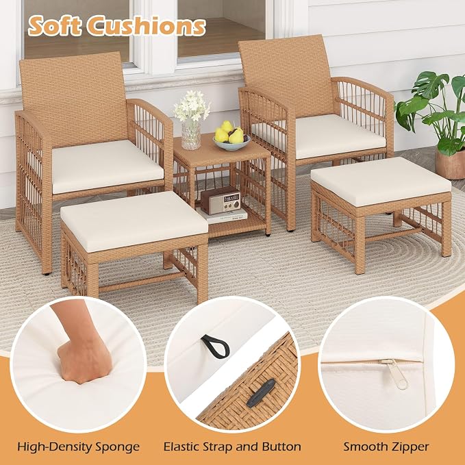 Tangkula 5 Pieces Patio Wicker Conversation Set, Outdoor Furniture Set - Image 5