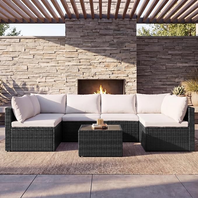 Sweetcrispy 7-Piece Outdoor Patio Sectional Sofa, Modular PE Wicker Outdoor - Image 9