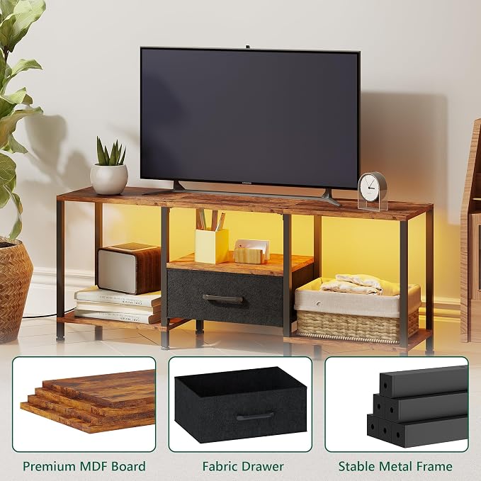 JARHETUN TV Stand with LED Lights, Entertainment Center with Open Shelves and - Image 7