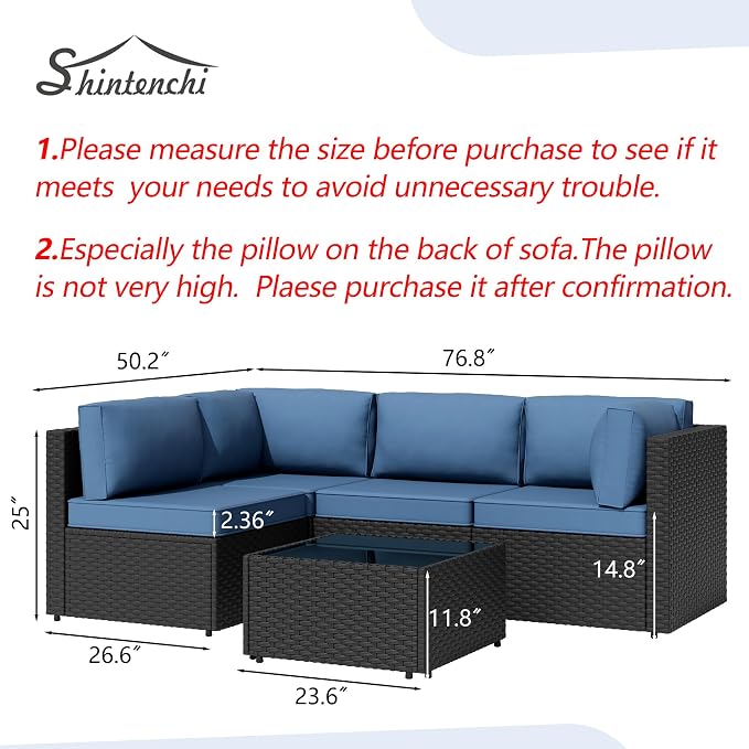 Patio Furniture Sets, 5 Piece Outdoor Sectional Sofas, Wicker Rattan Outdoor - Image 3