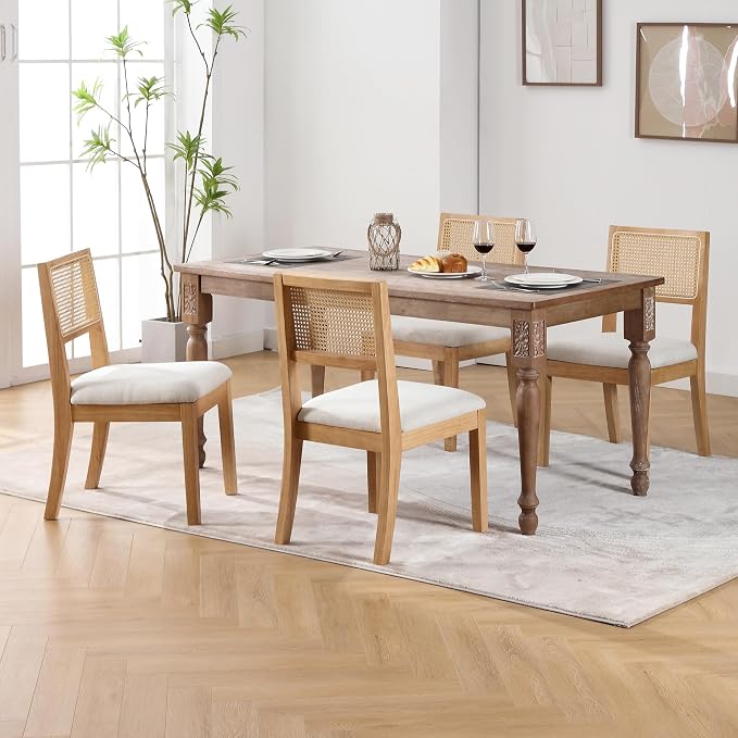 Westice Rattan Dining Chairs Set of 4, Farmhouse Natural Dining Room Chairs - Image 9