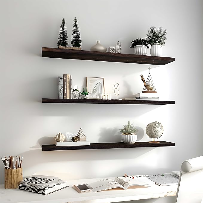 YYWUOJJ Wood Floating Shelves for Wall Decor, Rustic Wall Shelves for Bedroom - Image 6