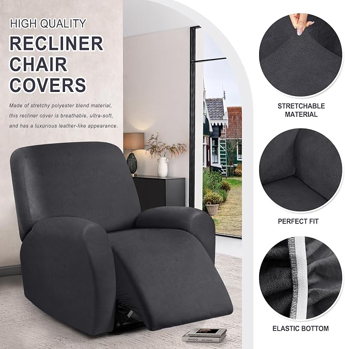 ANARACHON Leather Look Recliner Chair Covers, 4-Pieces Stretch Recliner Cover - Image 4