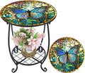 Cinnvoice Outdoor Side Table Round Small Mosaic Patio Accent Indoor End Plant by Cinnvoice