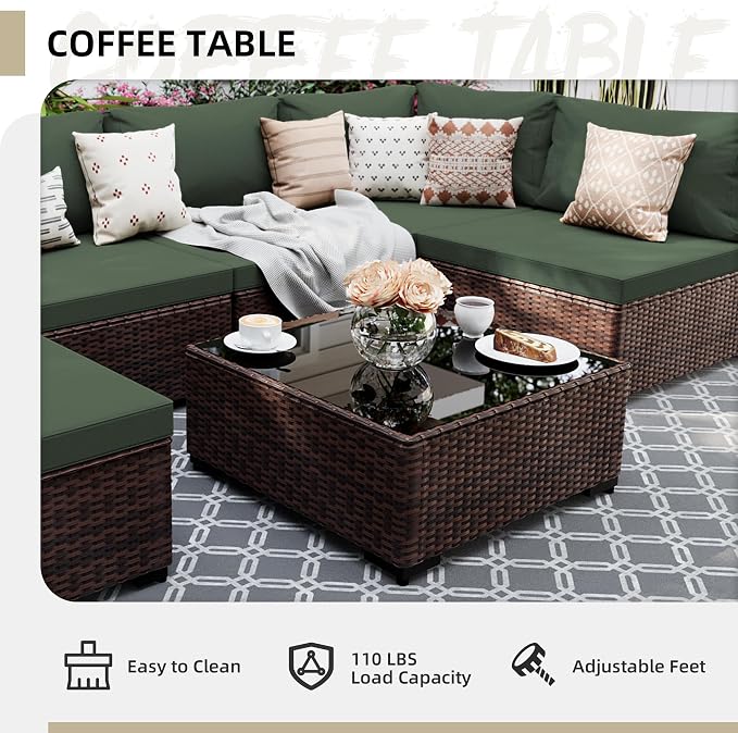 UPHA 9 Pieces Patio Furniture Sets, Wicker Outdoor Sectional Sofa Couch - Image 5