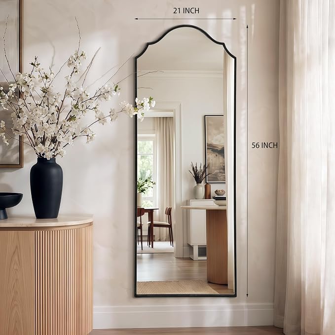 Besdomus Scalloped Full Length Mirror: 21"x56" Black Arched Floor Mirror - Image 4