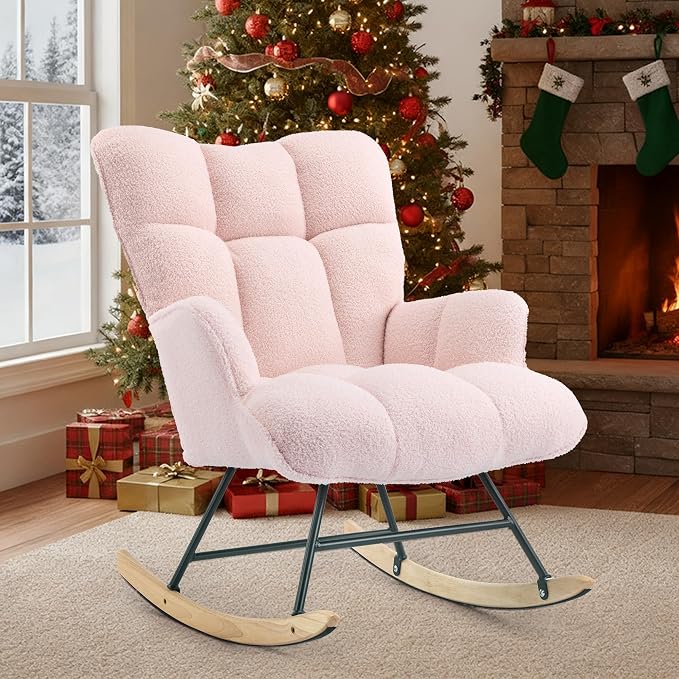 SAETSFEG Rocking Chair Nursery Teddy Upholstered Glider Rocker Rocking Accent - Image 3
