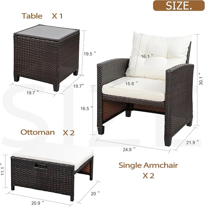 Vongrasig Patio Chair with Ottoman, 5 Pieces Patio Furniture Set Small Balcony - Image 3