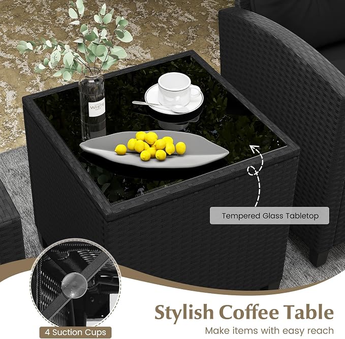Tangkula 3 Piece Patio Furniture Set, Rattan Conversation Set w/Soft Seat & - Image 5