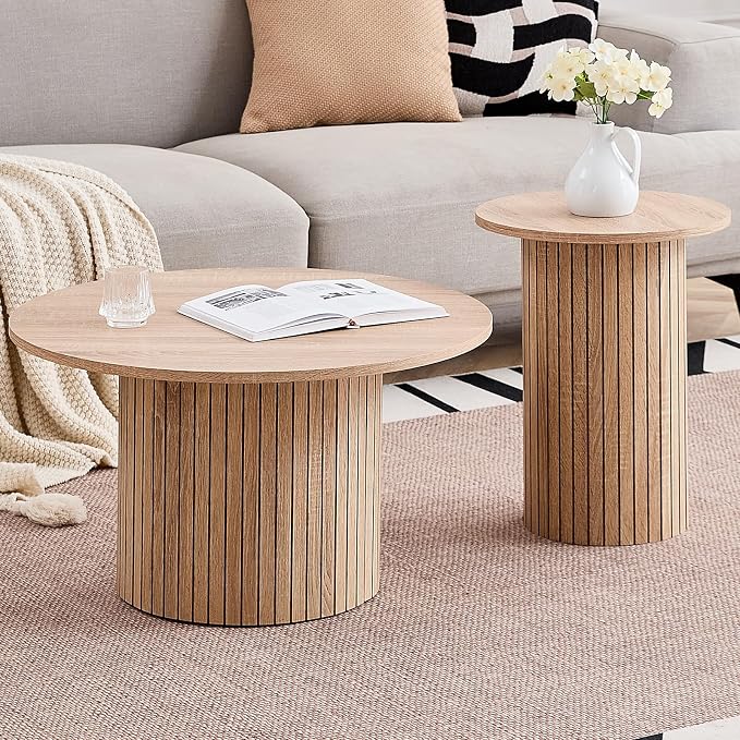 Round Nesting Coffee Table Set of 2 Mid Century Modern Wood Round Coffee Tables by Unknown