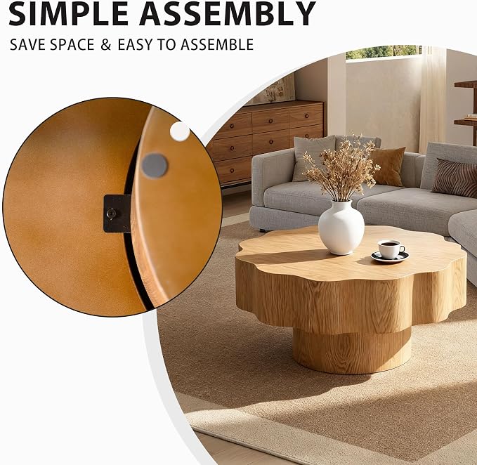 31.5'' Farmhouse Coffee Table Petal-Like, Wood Coffee Center Table Mid Century - Image 6