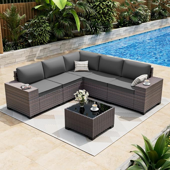 ALAULM 6 Pieces Patio Furniture Set, Oversized Seat/Armrest Sofas and High Back by ALAULM