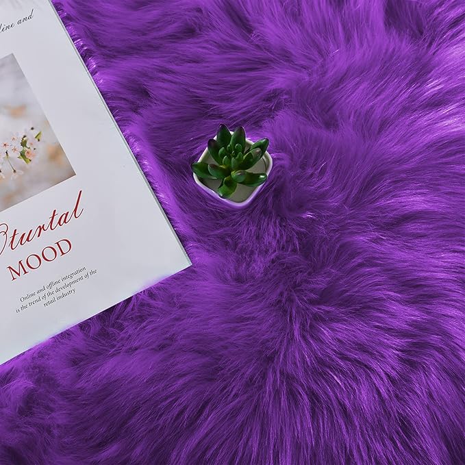 Latepis Washable Runners 2x6 Fluffy Shaggy Rug Purple Faux Sheepskin Fur Rug - Image 6