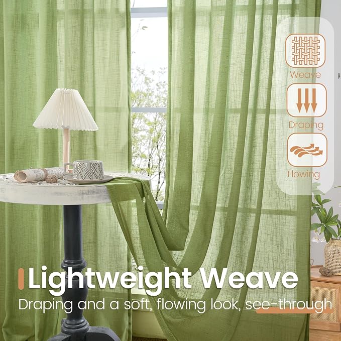 BGment Olive Green Linen Curtains - Image 4