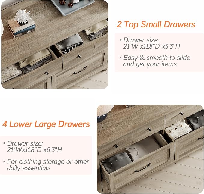 WAMPAT 6 Drawers Dresser for Bedroom, Farmhouse Wooden Chest of Drawers Baby - Image 6