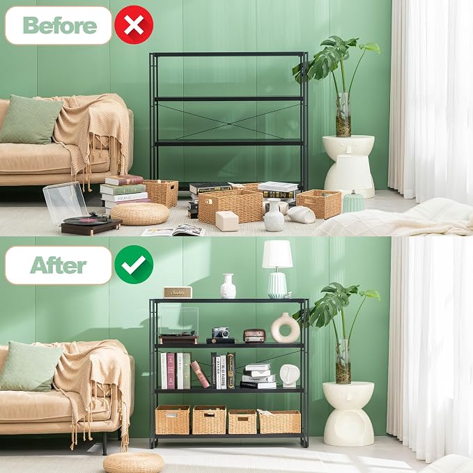 HCHQHS Bookshelf, 4-Tier Industrial Bookcase, Freestanding Tall Bookshelves - Image 6