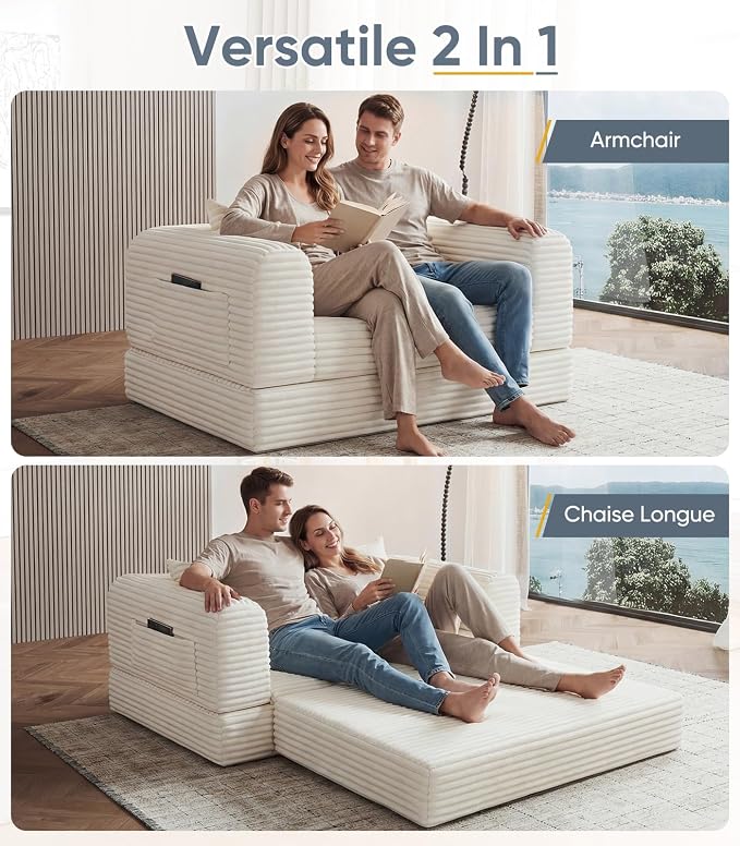 Versatile 2 in1 Loveseat Armchair Couch Convertible Boneless Chaise Lounge - Image 4