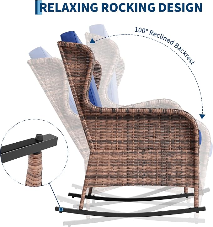 Garvee Outdoor Wicker Rocking Chair, 1 Piece Outdoor Rocking Chair, All Weather - Image 7