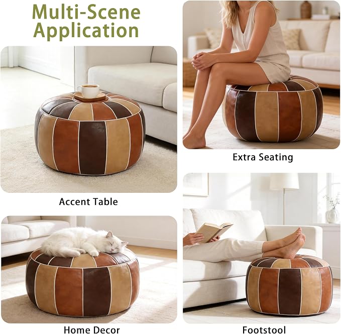 Thgonwid Unstuffed Moroccan Storage Pouf Foot Stool Ottoman Seat Handmade Faux - Image 6