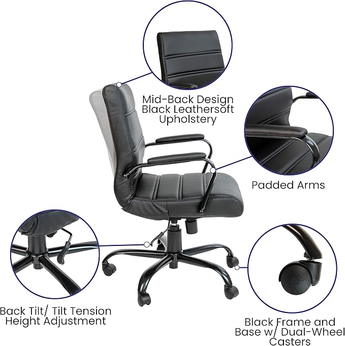 Flash Furniture Whitney Mid-Back Swivel LeatherSoft Desk Chair - Image 4